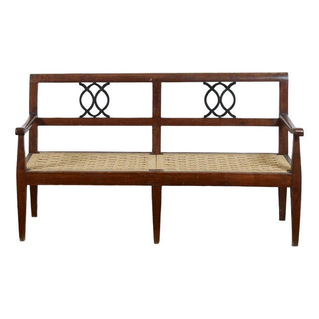 18th Century Style Bench with Raffia and Straw Seat For Sale
