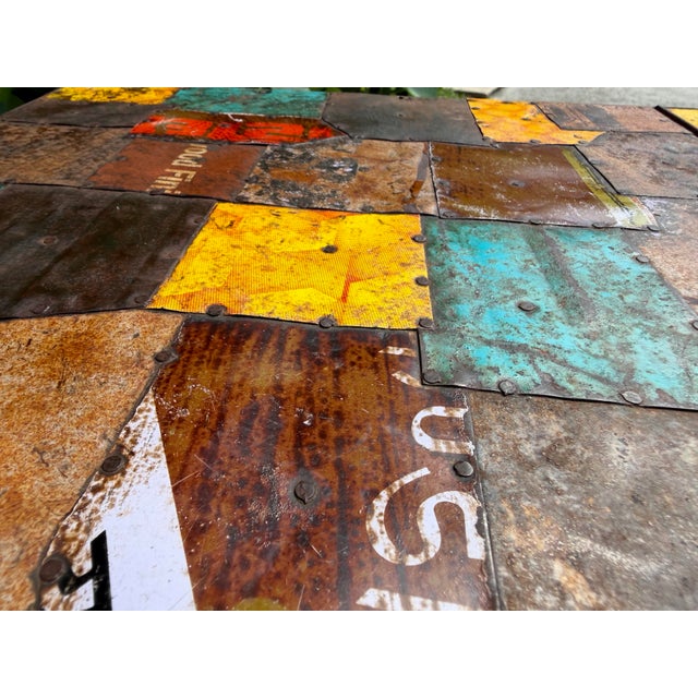 Vintage Industrial Reclaimed Metal Signage Nesting Tables - Pair For Sale - Image 9 of 11
