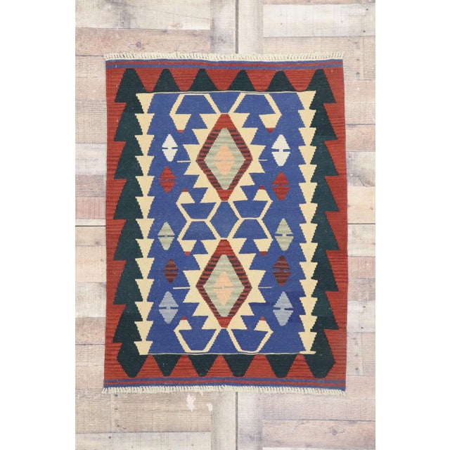 Blue Vintage Persian Shiraz Kilim Rug - 03'00 X 04'00 For Sale - Image 8 of 9