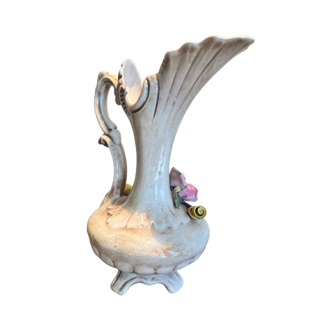 Vintage Capodimonte Style Porcelain Footed Floral Pitcher/Vase For Sale - Image 6 of 11