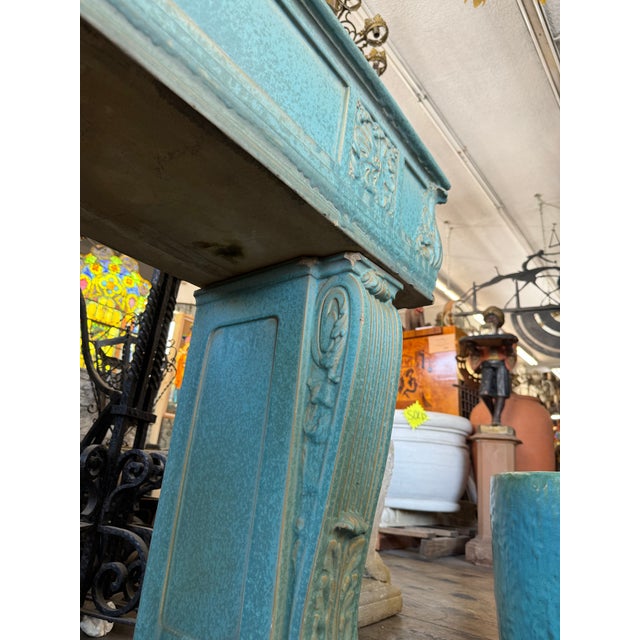 1930s Rare Monumental Gladding McBean Turquoise Glazed Architectural Terra Cotta Planter For Sale - Image 9 of 12