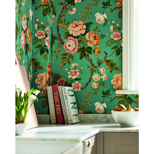 Traditional Sanderson Hykenham Wallpaper in Gold Metallic/Rose - a Sample For Sale - Image 3 of 3