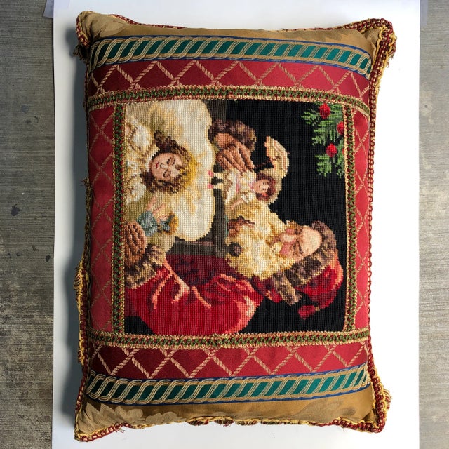 Vintage Santa With Dolls Needlepoint Pillow For Sale - Image 10 of 11