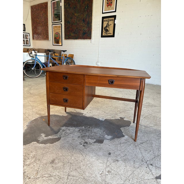 Vintage Danish Modern Walnut Writing Desk With Storage For Sale In Phoenix - Image 6 of 7