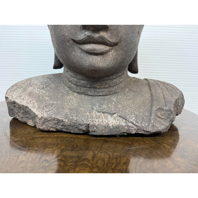 Indonesian Hand Carved Lava Stone Buddha Bust For Sale In San Francisco - Image 6 of 12