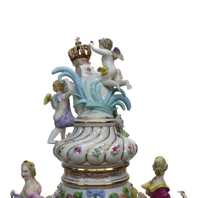 Ceramic Meissen Louis XIV Style Figural & Floral Pictorial Porcelain Urn C1880 For Sale - Image 7 of 18