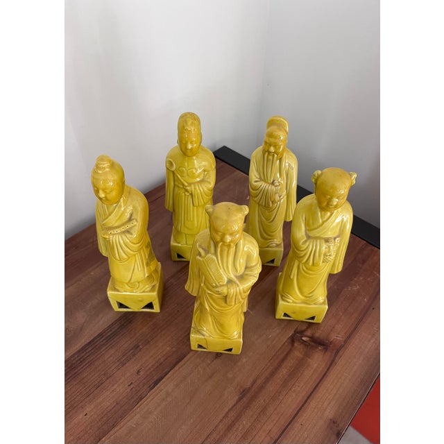 Mid 20th Century Mid 20th Century Taoist Immortals in Golden Yellow-Set of Five Figures For Sale - Image 5 of 12