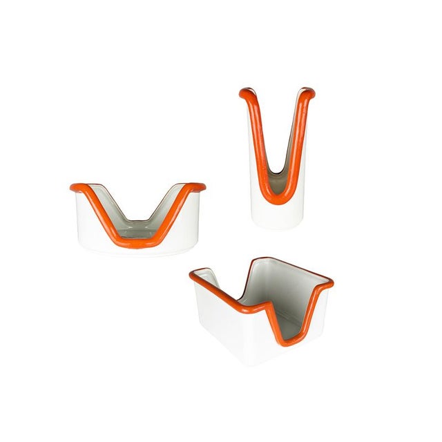Italian White & Orange Ceramic Tableware Containers, 1970s, Set of 3 For Sale - Image 14 of 14