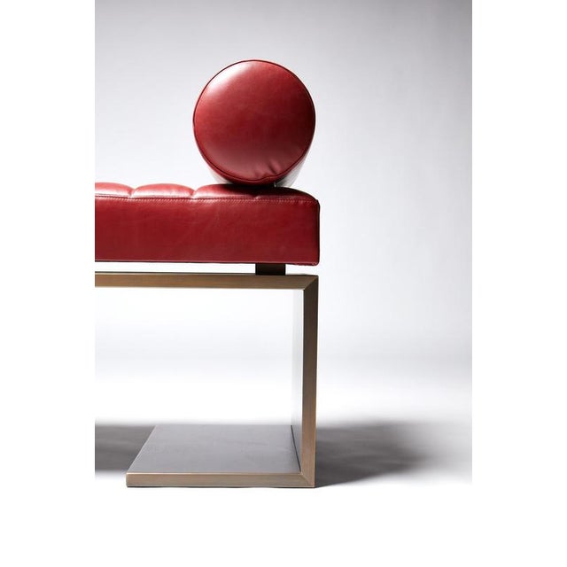 Contemporary Kimani Bronze Leather Bench with Cushions by Reda Amalou Design For Sale - Image 3 of 7
