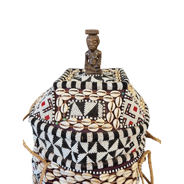 Glass Vintage African Kuba Royal Beaded Basket Congo 21" H For Sale - Image 7 of 9