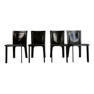 Vintage Black Leather Dining Chairs, 1970s, Set of 4 For Sale