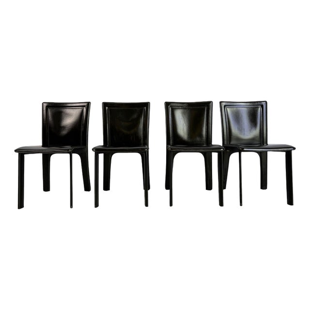 Vintage Black Leather Dining Chairs, 1970s, Set of 4 For Sale