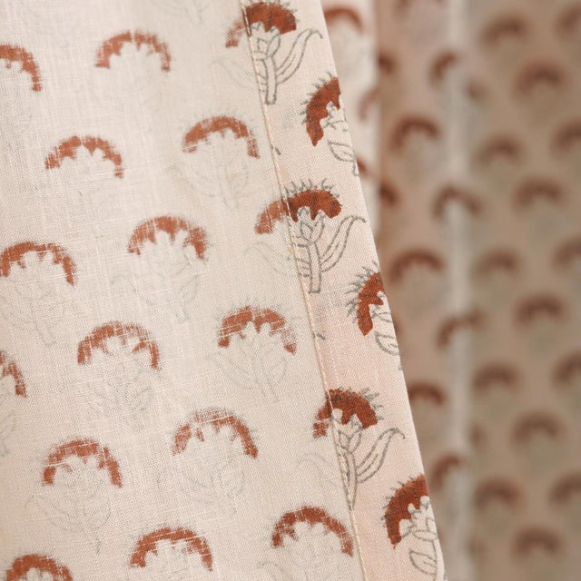 Fabdivine Bohemian Coloured Linen Floral Block Printed Curtain Size 54"Wx63"L - Juju Flower For Sale - Image 6 of 8