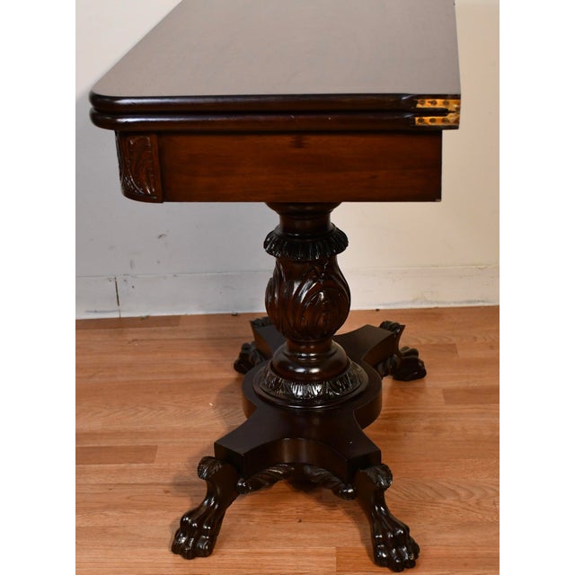 1910s Antique American Empire Solid Mahogany Flip-Top Game Table / Console Table For Sale - Image 16 of 18