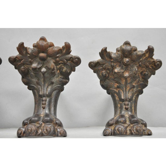 Victorian Style Cast Iron Bathtub Lion Claw Foot Paw Feet Floral Design 4 Pc Set For Sale - Image 9 of 15