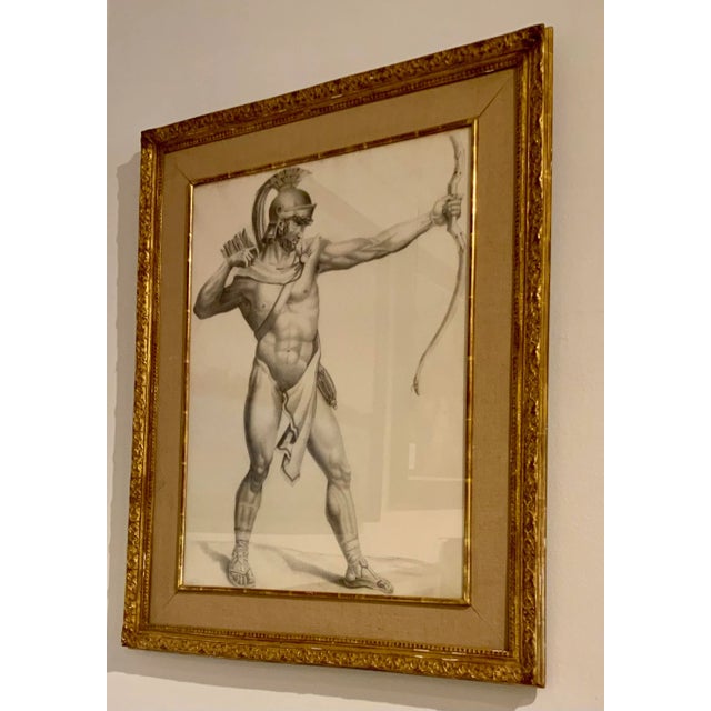 Handsome Vintage Trojan Warriors Drawings Set of 2, exquisite shading detail, custom framed, very high end closed corner...