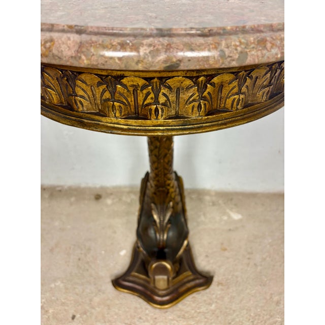 Wood Antique Polychromed Pedestal Side Table with Marble Top For Sale - Image 7 of 13