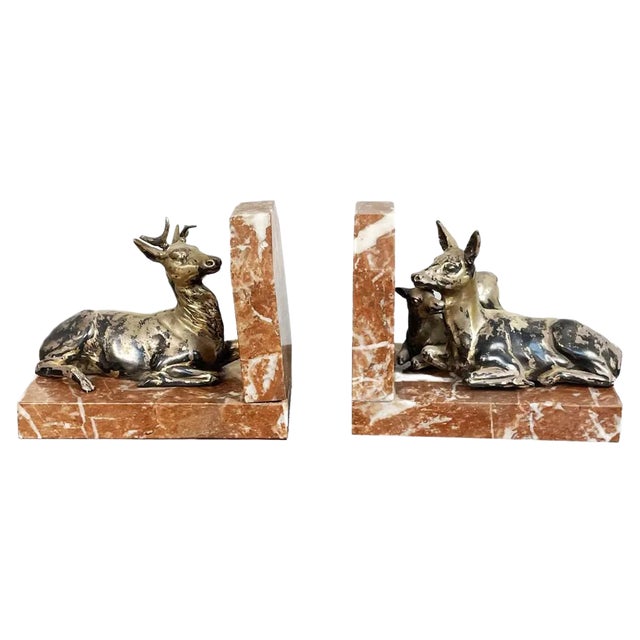 Italian Red Marble & Brass Bookends, 1900s, Set of 2 For Sale