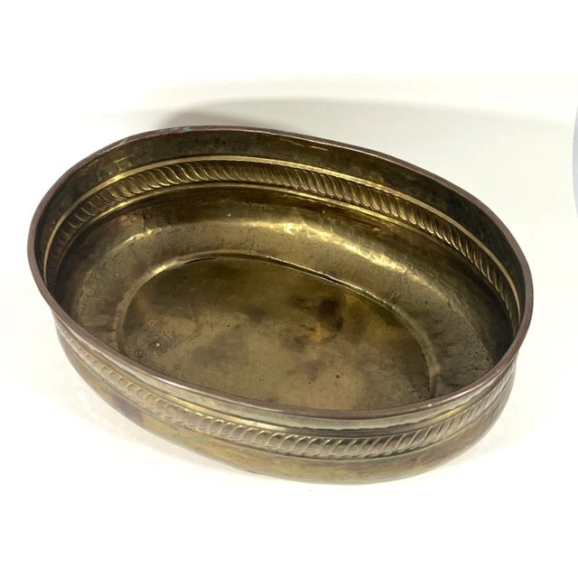 Large Vintage Indian Hand Hammered Oval Brass Planter For Sale In Tampa - Image 6 of 8