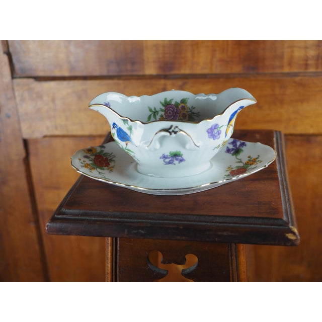 Limoges, France Early 20th French Limoges Sauce Boat With Kingfisher and Flower Decoration For Sale - Image 4 of 13