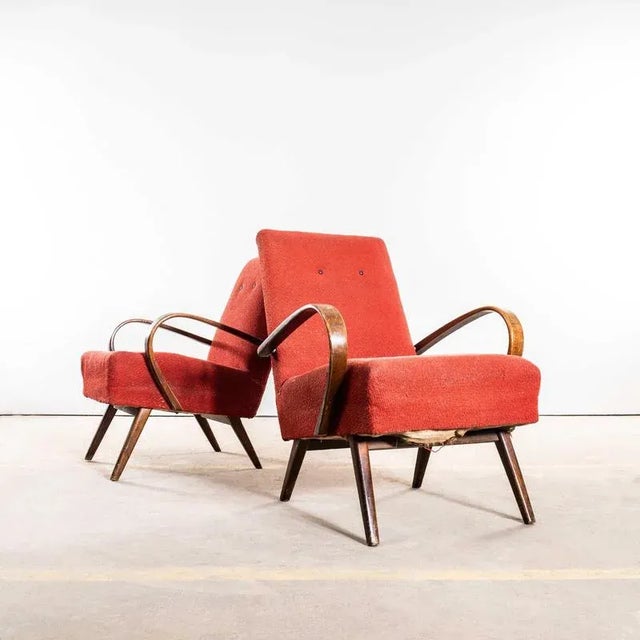 Armchair in Tomato Geometric Check Bouclé Fabric Arrmchair with Sprung Seat by Jaroslav Šmídek, 1950s For Sale - Image 10 of 10