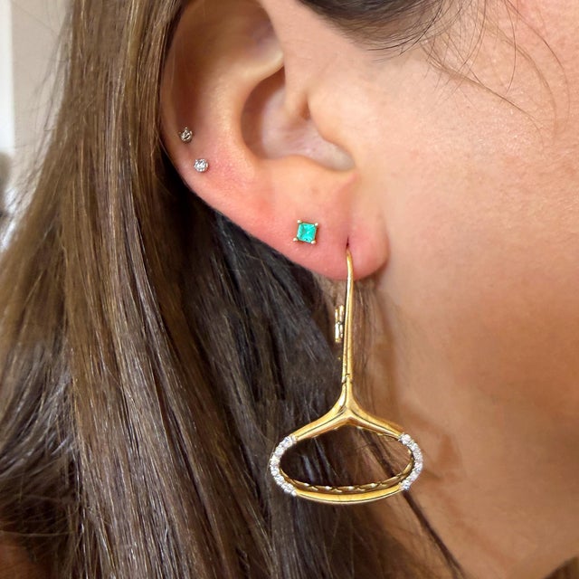 Art Deco 14k Gold Wide Open Oval Drop Diamond Wire Clip Earring - Made in Italy, Pair For Sale - Image 3 of 10