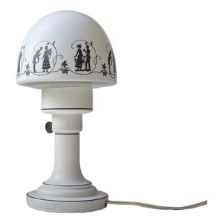 Art Deco Parisian Milk Glass Table Lamp with Romantic Silhouettes, 1930s For Sale