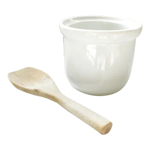 Vintage White Stoneware/Earthenware Butter Crock W/Scoop