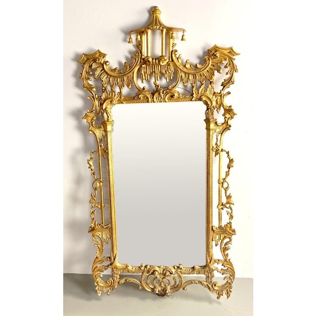 Chinese Chippendale Gilt Wood Carved Frame Pagoda Mirror George III Style For Sale - Image 4 of 9