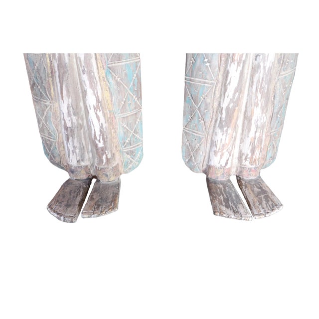 Wood Antique Pair of 19th Large Carved Wood Statues of Thai Theppanom Buddhist Angel Deities For Sale - Image 7 of 11