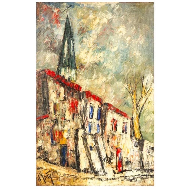 Sky Blue Henri D'Anty, French Modernist Henri d'Anty Abstract Town Landscape Oil Painting Ecole d'Paris For Sale - Image 8 of 12