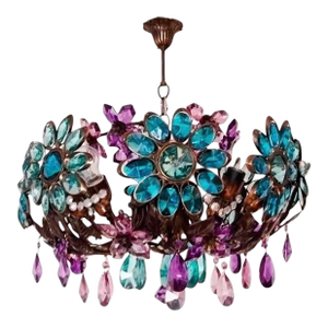 Large Vintage Chandelier Crystal Antique Different Daisy Colourful Hand Painted 8 Lamps Bohemian Light