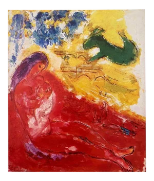 Marc Chagall Vintage 1958 First Edition Lithograph Print " Banks of the Seine " 1953