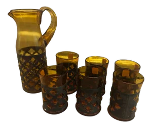 Mid-Century Modern Felipe Derflingher Caged Pitcher and Glasses - Set of 7