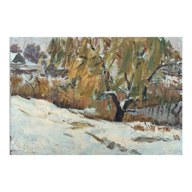 Rural Landscape Antique Painting Original Soviet Art Ukrainian Artist Sokolovsky G. 34-48 1980s For Sale