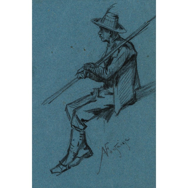 A. Fontaine, Figure Studies, Skipper and Shepherd, 19th-Century, Charcoal For Sale - Image 3 of 5