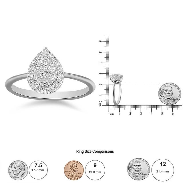 Metal .925 Sterling Silver 3/8 Cttw Lab Grown Diamond Cluster and Halo Pear Promise Ring (G-H Color, VS2-SI1 Clarity) - Size 6 For Sale - Image 7 of 7