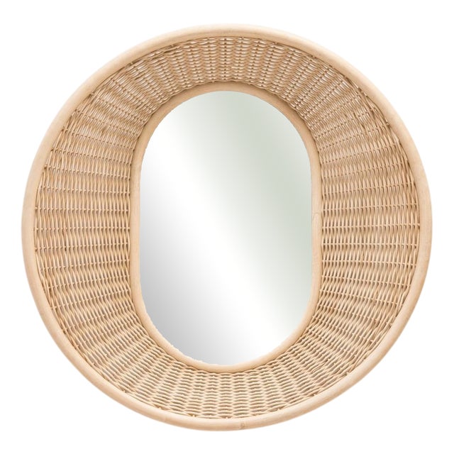 Vintage Mirror with Braided Rattan Frame For Sale