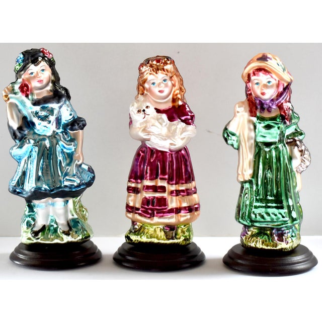 Contemporary Blown Glass Victorian Christmas Figurines Set of 3