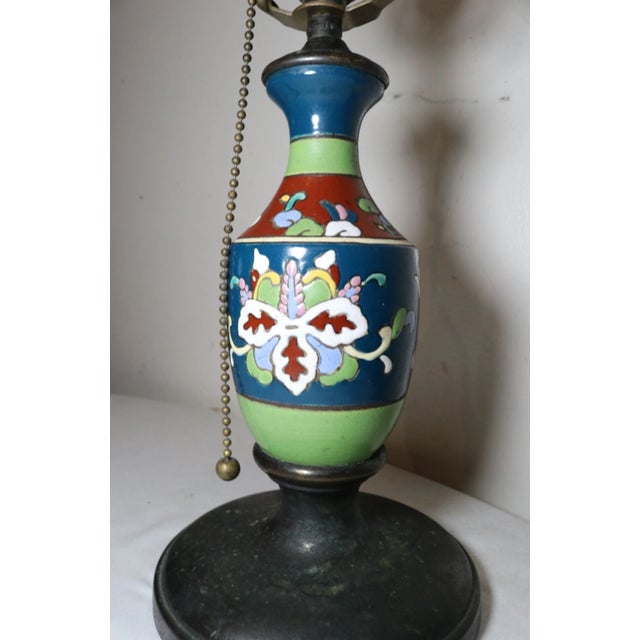 Metal 1930s Rare Antique Austrian Amphora Pottery Cast Iron Brass Electric Table Lamp For Sale - Image 7 of 11