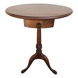Round Mahogany Side Table With Drawer For Sale