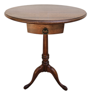 Round Mahogany Side Table With Drawer