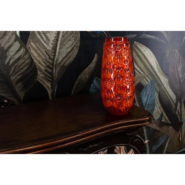 1970s Mid-Century Fat Lava Red Glazed Ceramic Vase from Bay Keramik, W. Germany, 1970s For Sale - Image 5 of 15