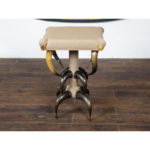 1880s American Horn Stool with Three-Tier Construction and Custom Upholstery For Sale In Atlanta - Image 6 of 11