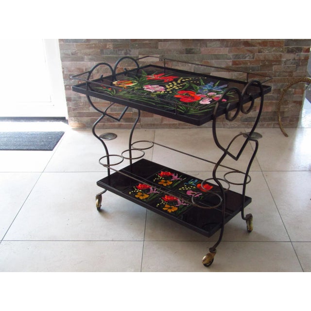 Mid-Century Bar Cart with Vallauris Tiles, 1950s For Sale - Image 9 of 11