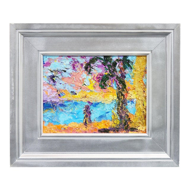 Late 20th Century Original Acrylic on Board – Abstract Impressionist Beach Scene For Sale