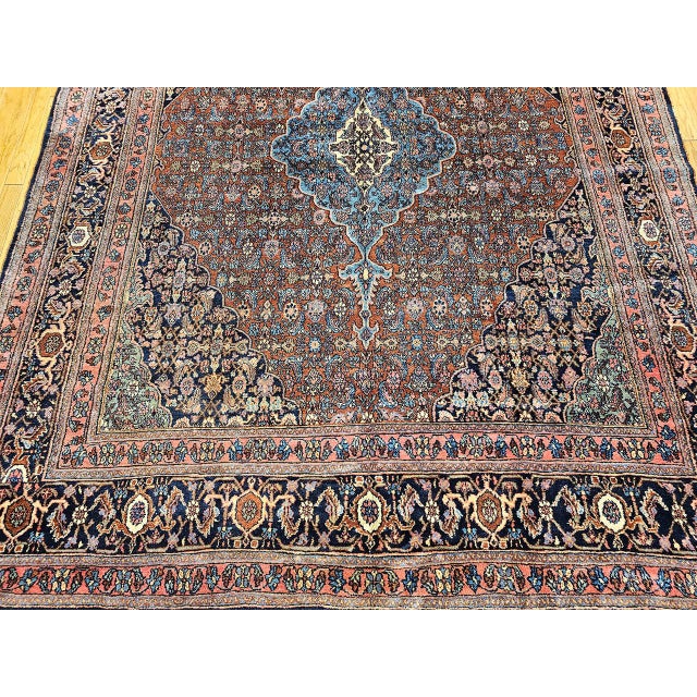 Vintage Persian Bibikabad Rug, Hand-Knotted Wool, Herati Geometric Pattern, Rust Red & Blue, 9x12 For Sale - Image 13 of 18