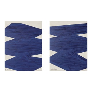 "Affirmations Blue No. 1" Set of 2 Geometric Paintings by Nicolette Capuano For Sale