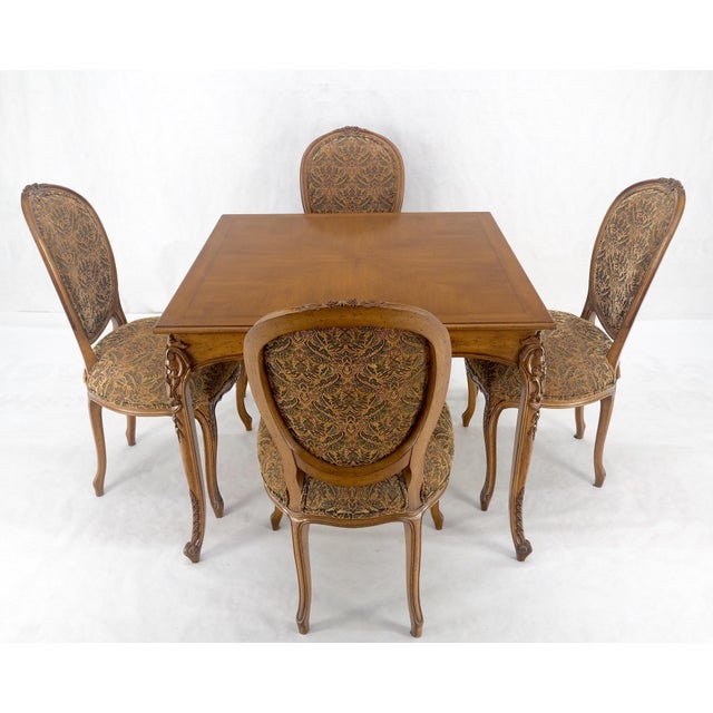 1970s Country French Carved Italian Two Drawers Dining Game Table 4 Chairs Set For Sale - Image 5 of 11