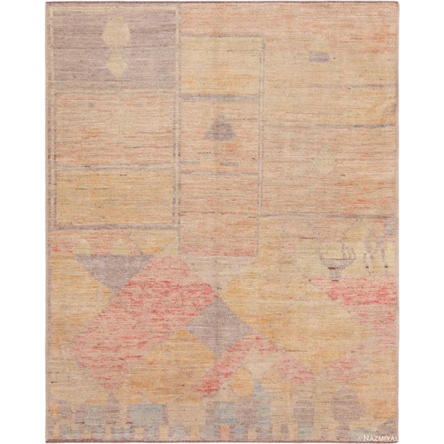 Charming Warm Tones Geometric Modern Minimalist Rug, Country of Origin: Central Asia, Circa date: Modern